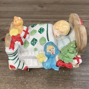 Vintage Sleeping Child Christmas Ceramic Music Box Silent Night - Tested